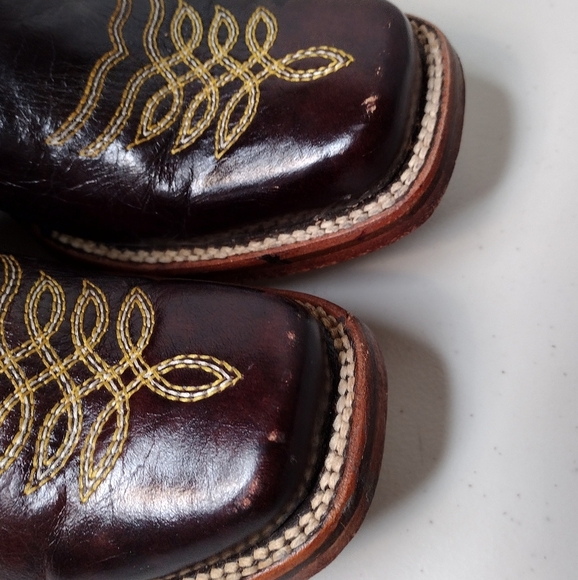 Boots Men's Brown Leather Pull-On Square Toe Rodeo Cowboy Western Boots Sz 8 - Picture 11 of 16